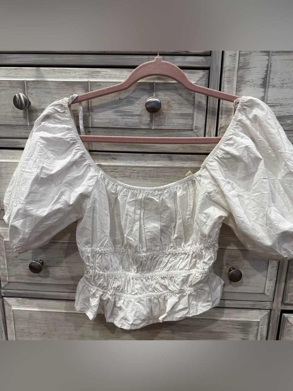 White Puff Sleeve Smocked Peplum Top
